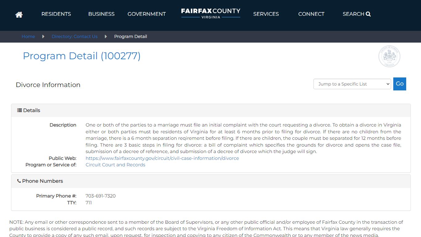 Program Detail (100277) - Contact Us - Fairfax County, Virginia